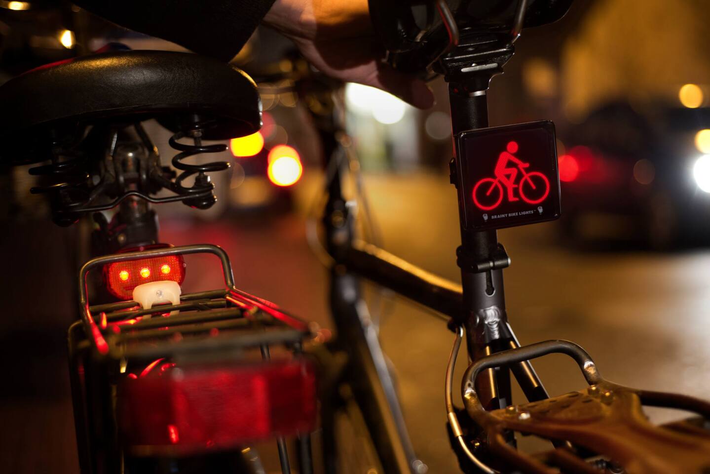 The Brainy Bike Lights tail light, as compared to a regular tail light