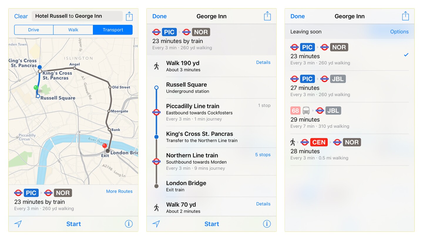 Public transit directions are here, but only for a limited number of cities