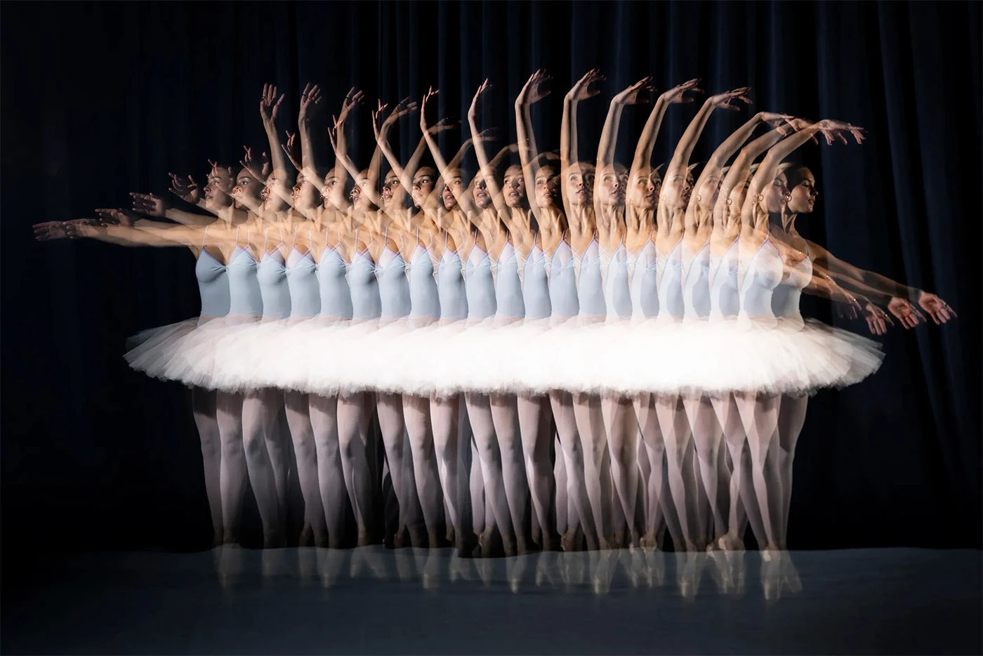 Ballet dancer Sophia Barakett captured in the dark at the Harvard Dance Center