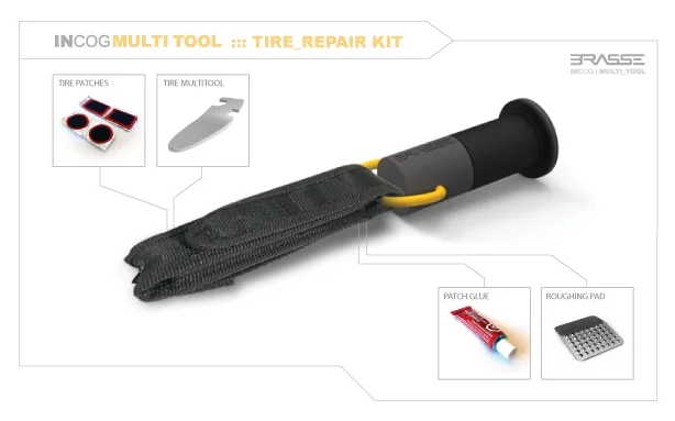 You can store your tire repair kit on the other side of the bike