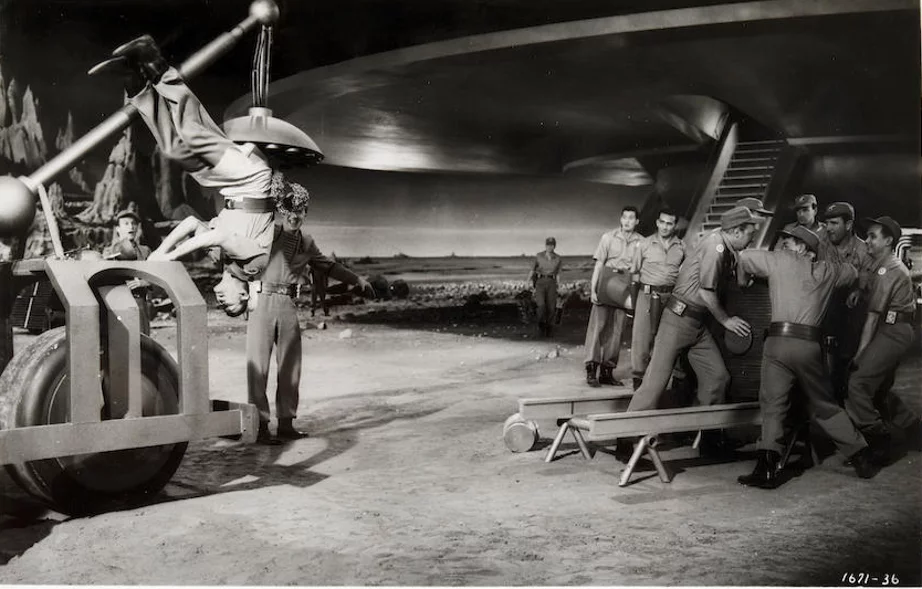 Production still showing uniform shirts