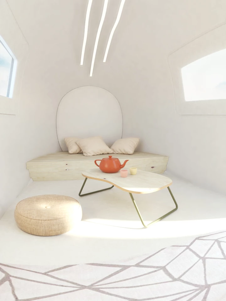 The Space by Ecocapsule's interior contains just one large space as standard, though it can be customized with additional furniture and a bathroom at extra cost