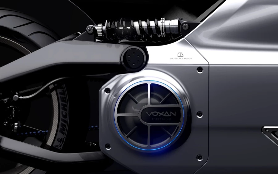 Motor housing and rear suspension of the Voxan Wattman electric motorcycle (Voxan Motors)