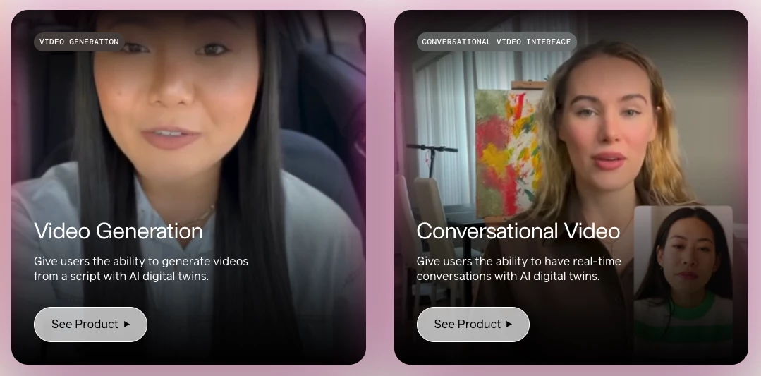 Choose between standard AI agents, or build one of yourself using just two minutes of selfie video