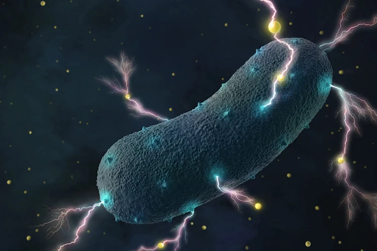 An artist's rendition of Listeria bacteria, which have been found to produce electricity