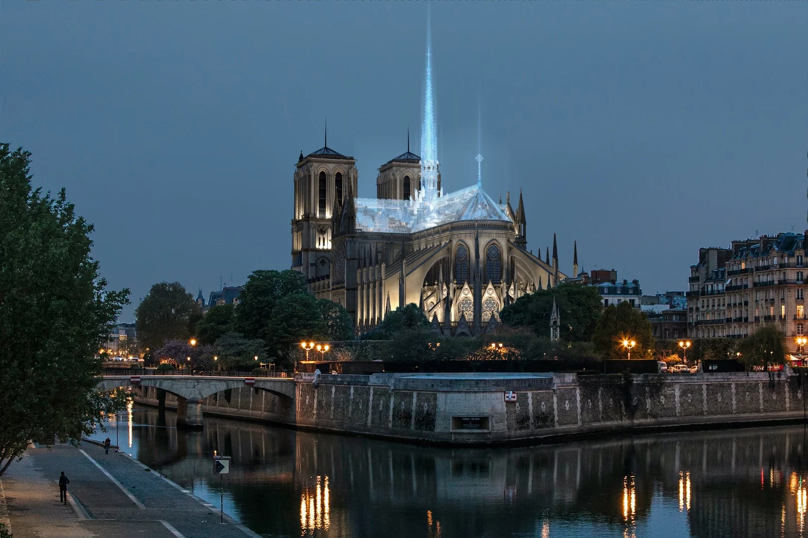 Eight Inc. envisions rebuilding the Notre-Dame's roof and spire just how it was – except using glass