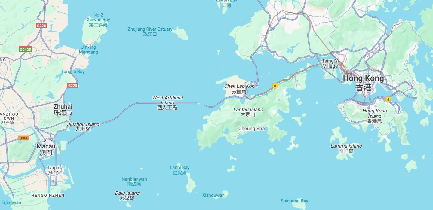 The Hong Kong-Zhuhai-Macao Bridge spans 34 miles from Hong Kong to Macau, making the trip an easy 45 minute drive