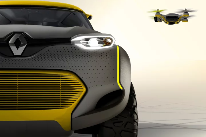 KWID's Flying Companion acts like a recon drone in auto mode or can be manipulated from inside the cabin via a dash-mounted tablet