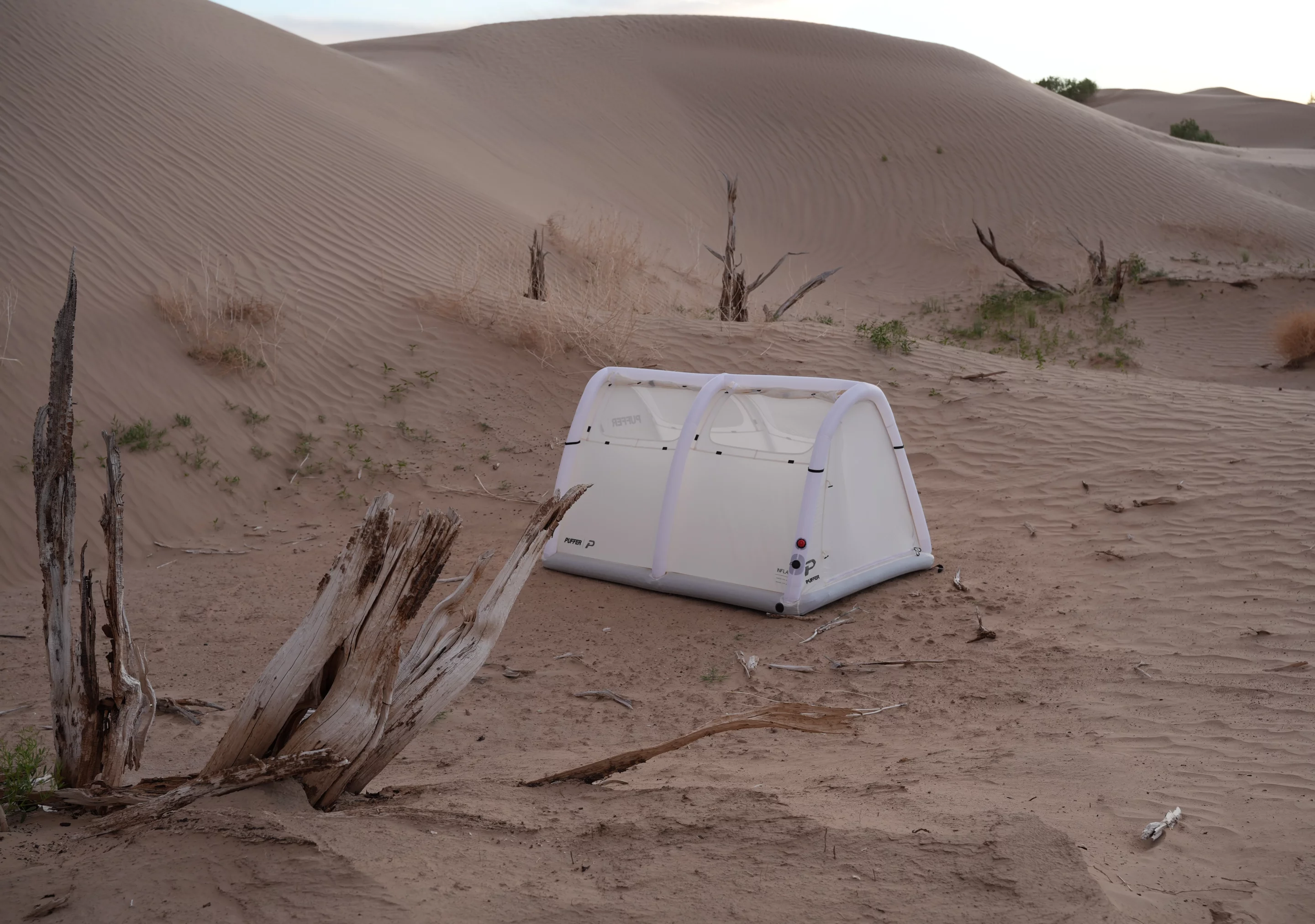 Puffer has sold out of the white tent, which will help keep the sun away but also risks getting filthy seconds after pitching