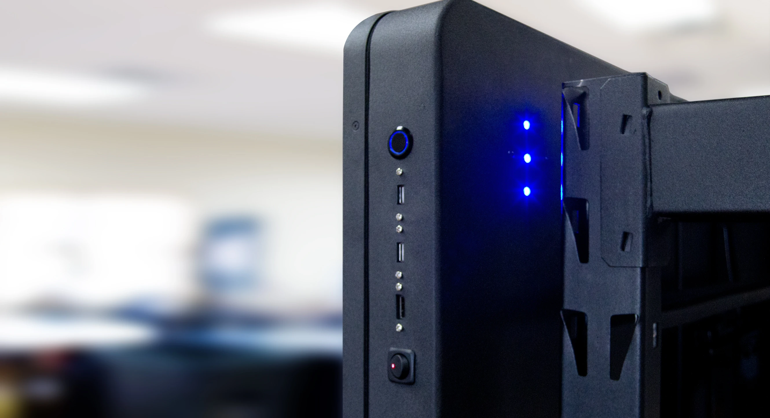 To the right are HDMI in/out, Ethernet LAN, and USB 2.0 ports, which can be hidden from view behind an optional locking plate