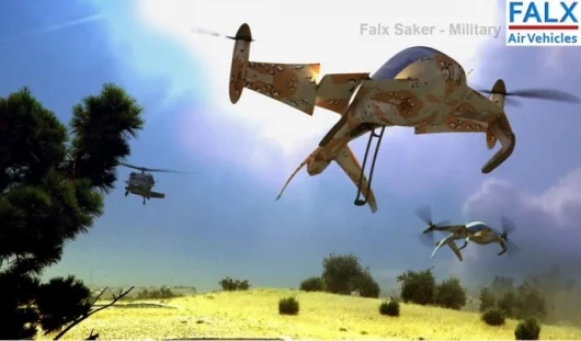 The falx hybrid-electric tilt-rotor concept in military trim.