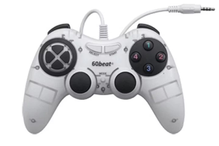 The 60beat GamePad plugs into iDevices via their 3.5 mm headphone jack