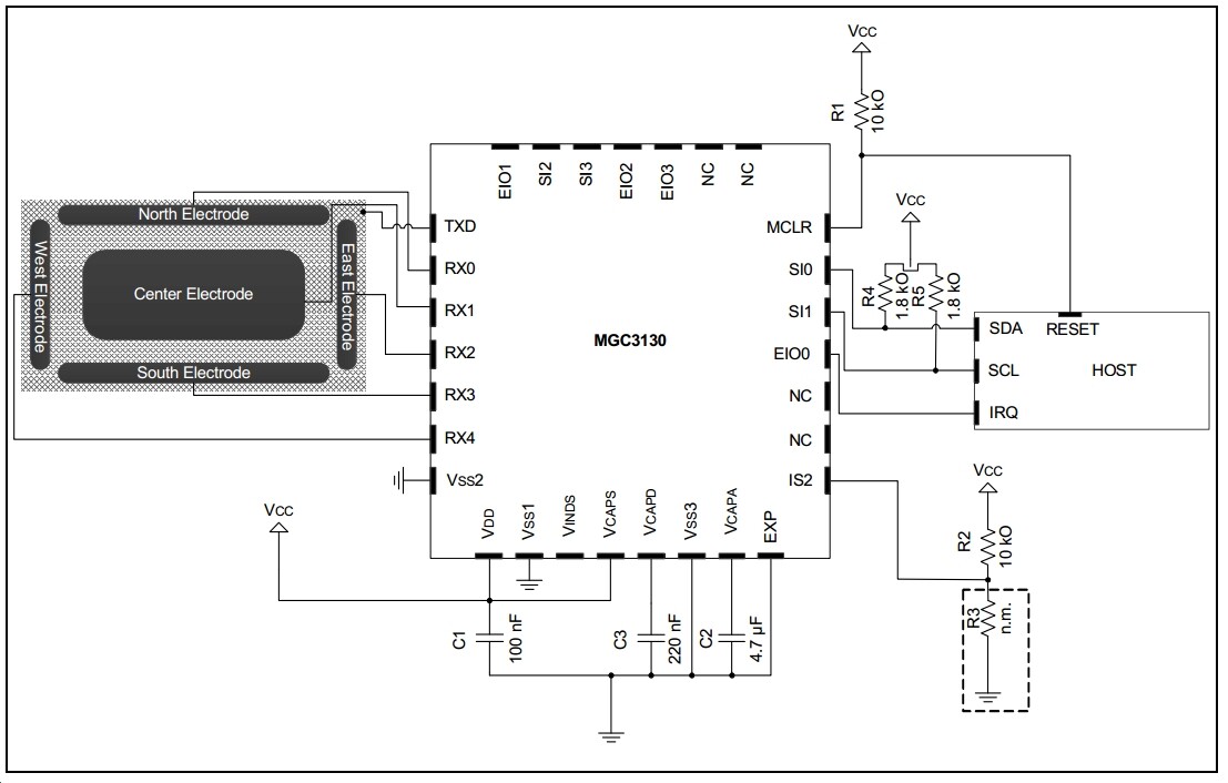 Sample circuitry for an operational 3D gesture recognition system built around the MGC3130 chip