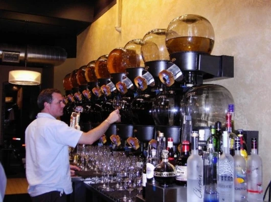 The N2Wine "wine globes" as installed at the Bleu Restaurant and Wine Bar, Columbia, Missouri.