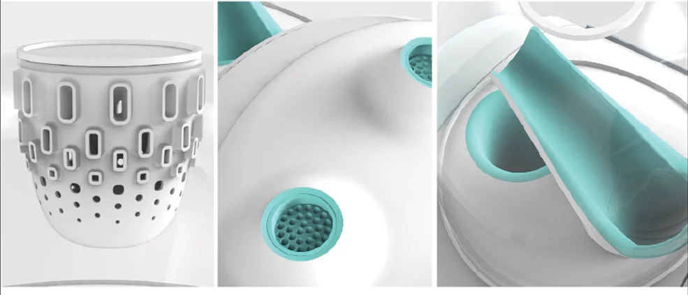 The bottom of the chamber contains several holes which provide either food, water, or a space to lay eggs