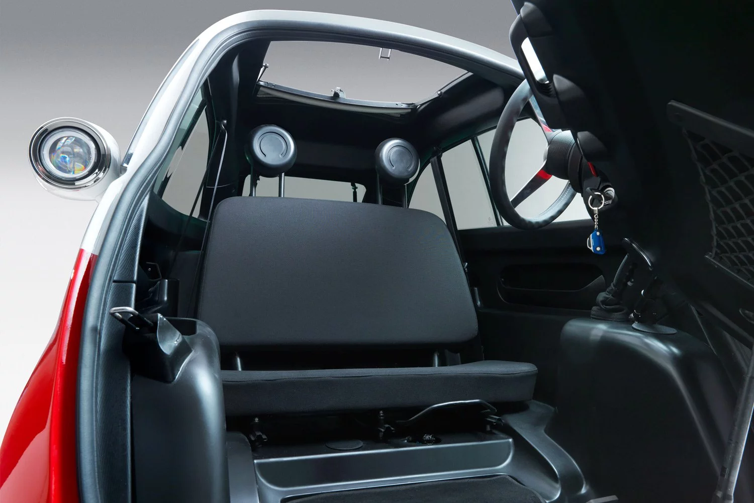 The vehicle can seat two passengers including the driver