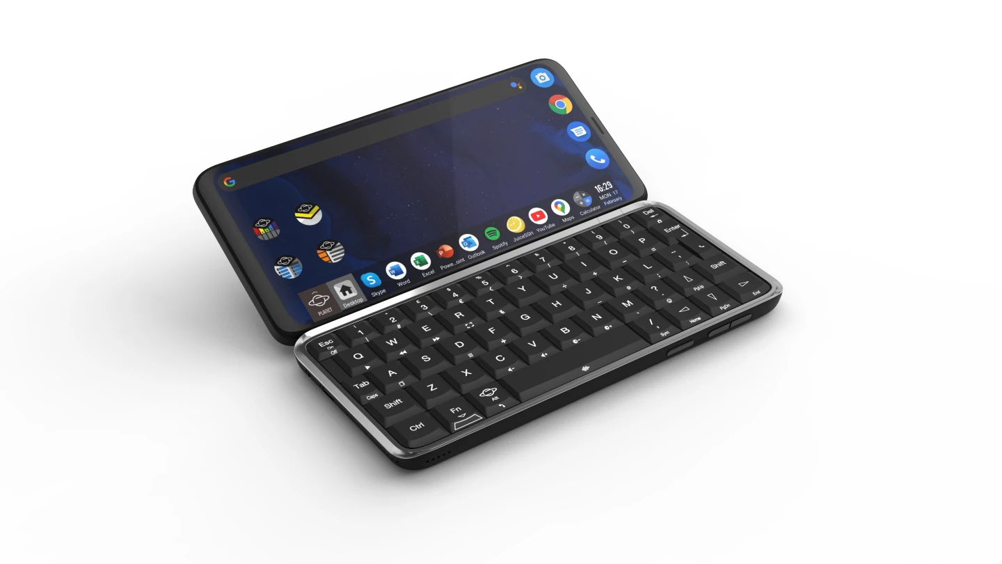 When the backlit keyboard is fully revealed, the touchscreen display is tilted for viewing comfort