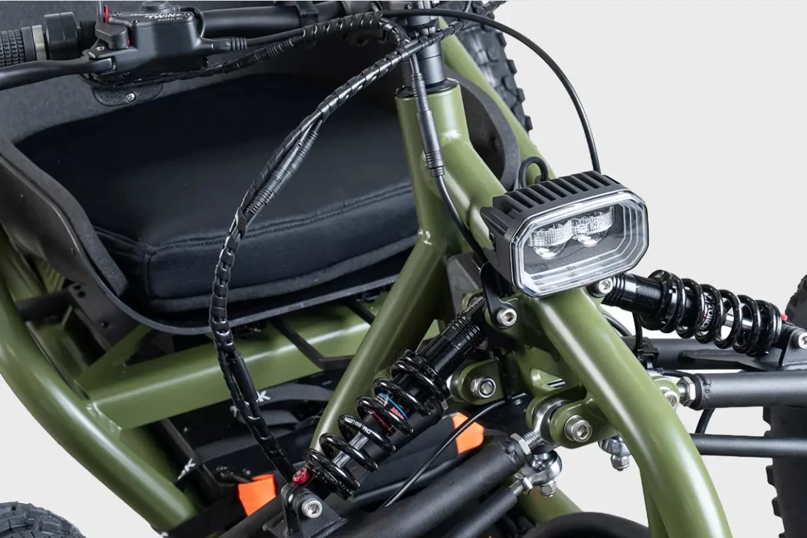 The V2 sports a dual-LED headlight and coil spring shocks