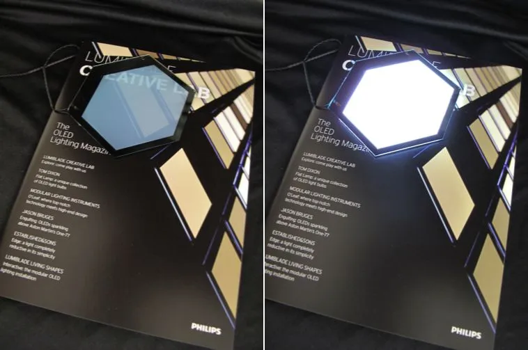 A sample of the OLED roof panel material, that can switch between being transparent and emitting light