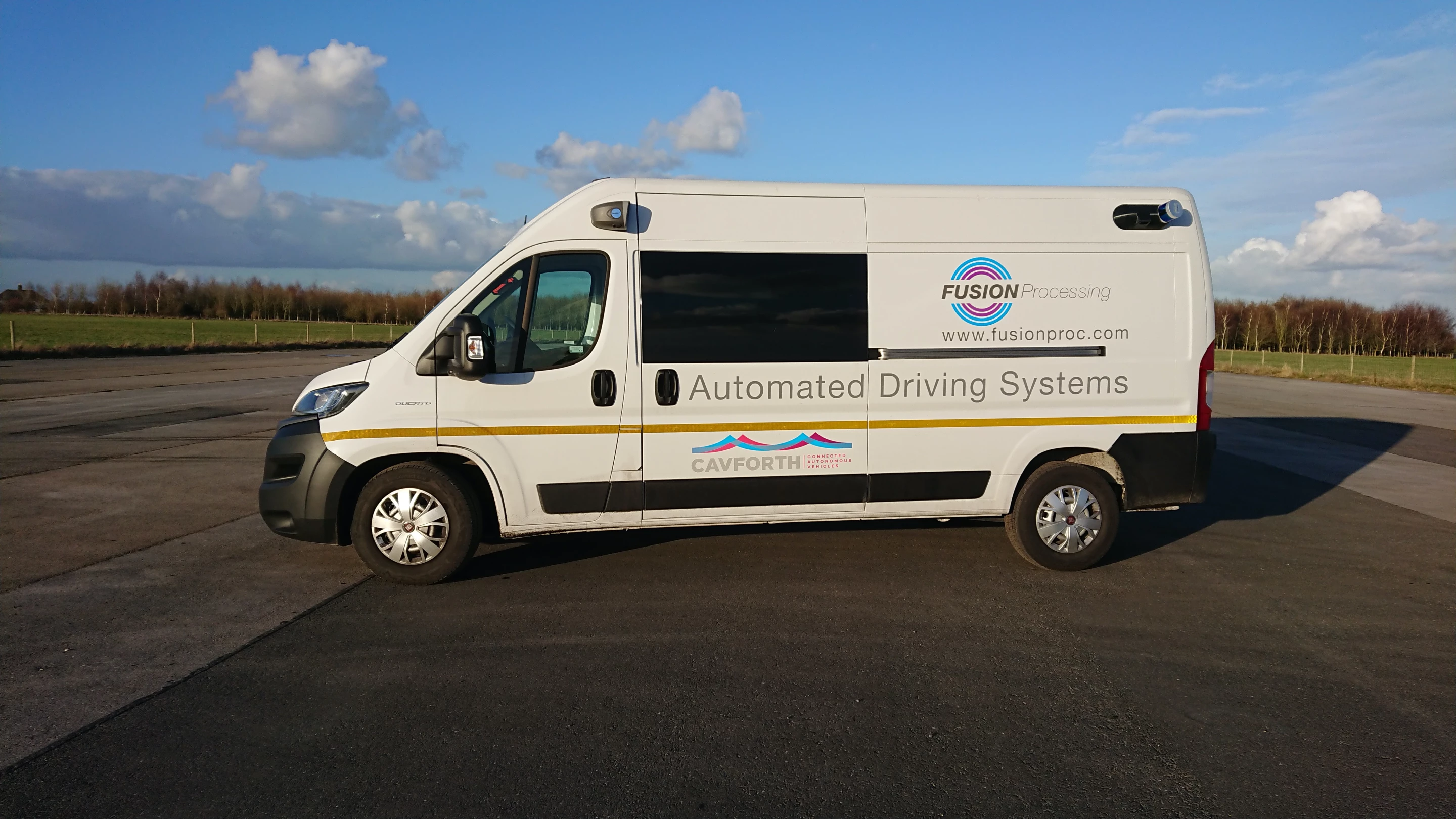 Along the path to its autonomous bus route, Fusion Processing tests its hardware on a Fiat Ducato van