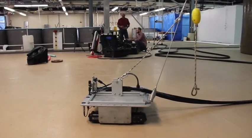 The ROV moves along the floor of the lab, prior to entering the tank (Photo: VIMS)