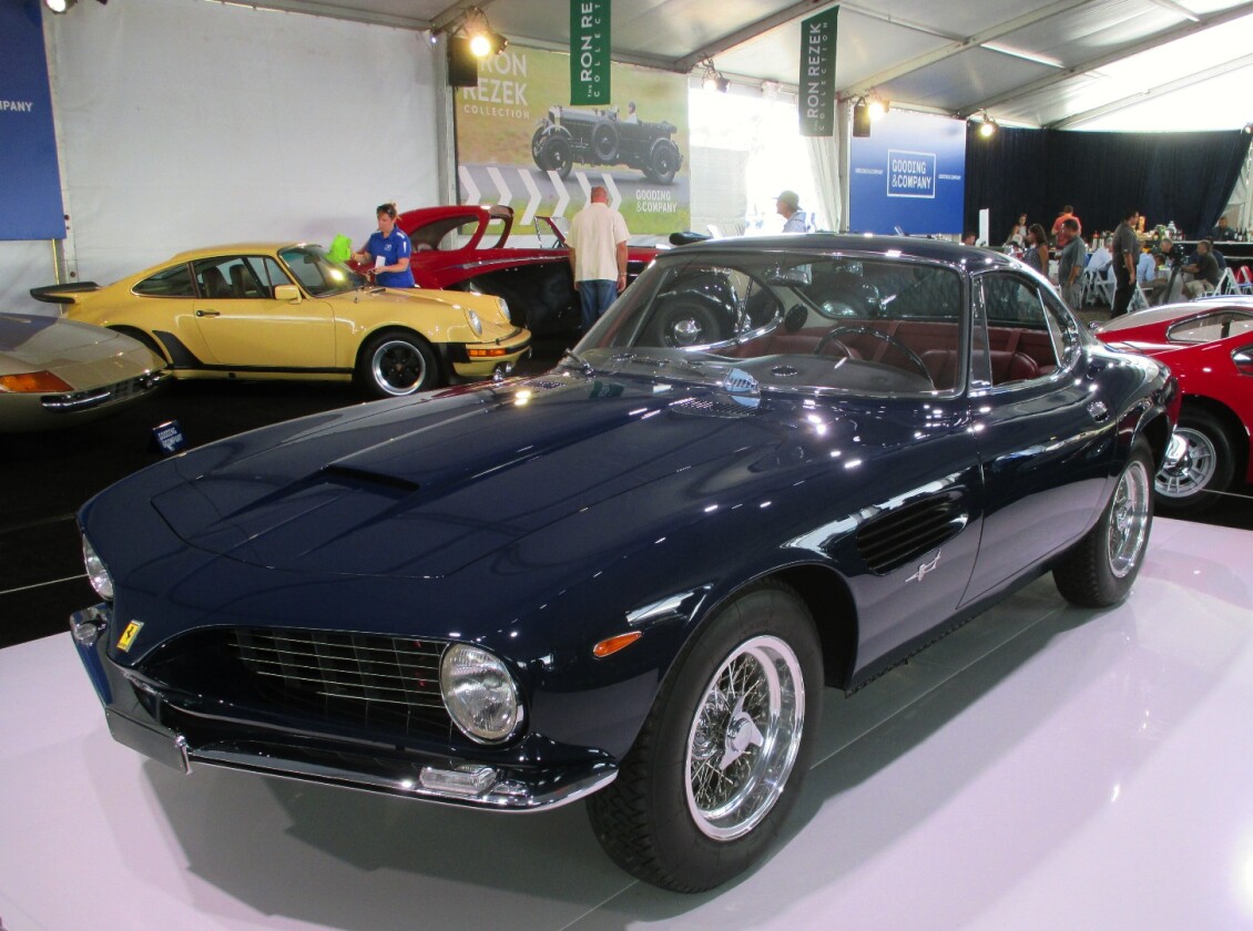 This is a genuine one-of-a-kind Ferrari 250 GT SWB Berlinetta Speciale designed by a collaboration between Nuncio Bertone and a 23–year–old Giorgetto Giugiaro and built by Nuncio’s legendary house of Carrozzeria Bertone as his personal car. Inspired by Ferrari’s "shark-nose" 156 F1 world-championship-winning Grand Prix car, with recognizable elements of the 330 TRI LM and 246 SP sports racing cars, the signature feature of Giugiaro’s design was its “shark-nose” front-end treatment.