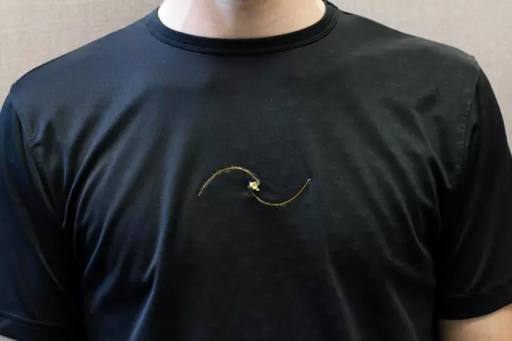 This prototype of the antenna / sensor system employs a spiral pattern, which has been shown to be the most effective design