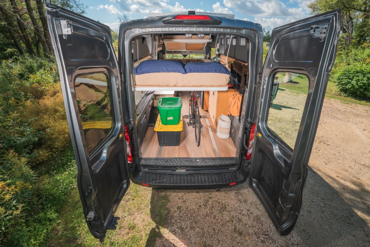 Orion uses two lift-away beds and a fold-away sofa bed to sleep a total of five people without giving up serious cargo capacity