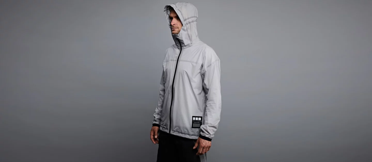 During the day the jacket is a light grey color