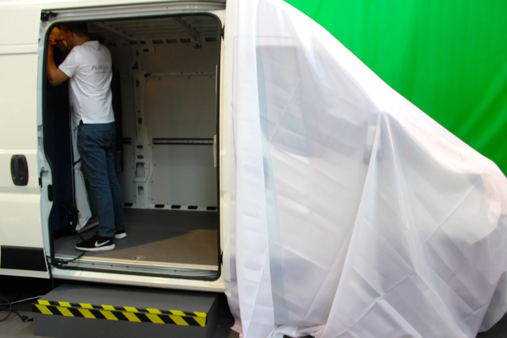 PlugVan covered the van's face to emphasize that it's a module for any large van, not just the Peugeot Boxer