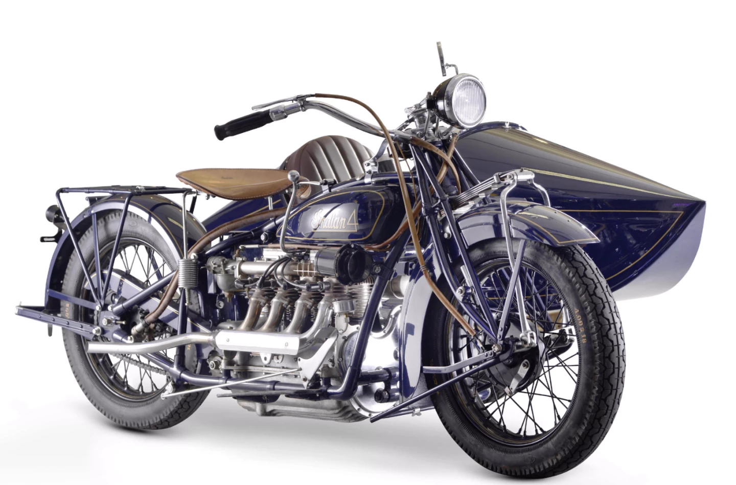 The world record price for an Indian 402 was set by Coys which fetched £ 90,000 (US$153,959 ) for a 1931 Indian 402 in July, 2014. A beautiful and highly collectible motorcycle which incorporates so much American motorcycle history, with its basic architecture traceable to the Henderson four of 1912. This restored Indian Four combination is likely to rapidly appreciate in value over the coming years if it can be owned within its estimated price.