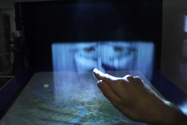 MisTable combines a 2D tabletop display with 3D personal fog screens (Photo: Bristol Interaction and Graphics group, University of Bristol, copyright © 2014)
