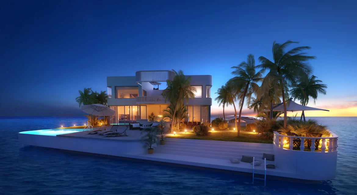 The floating private island concept is close to fruition with a pilot island in the Maldives soon to be completed