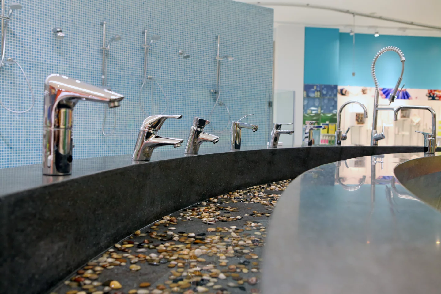 An interactive faucet display table which uses a recycled water system (Photo: Gundeep Singh)