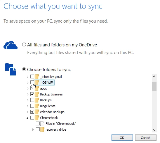 Select the folders you want to sync with your PC