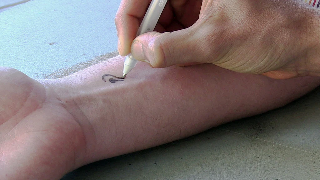 A glucose sensor is drawn onto a test subject's skin, using one of the bio-inks (Photo: UC San Diego)