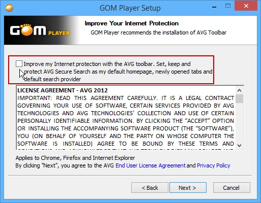 Make sure to uncheck the option to for bundled bloatware during installation of GOM Media Player