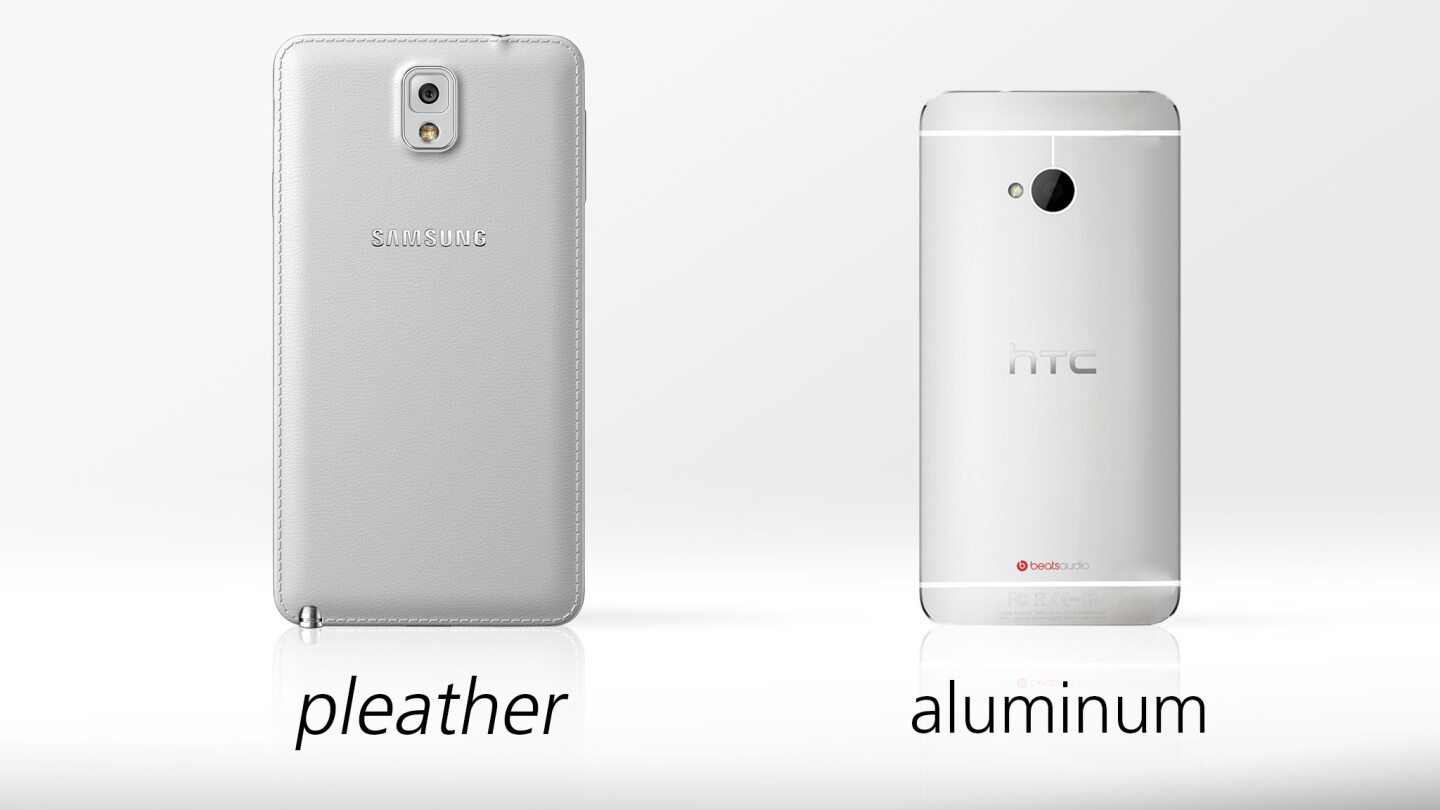 The Note 3 has a faux leather finish (complete with faux stitching)