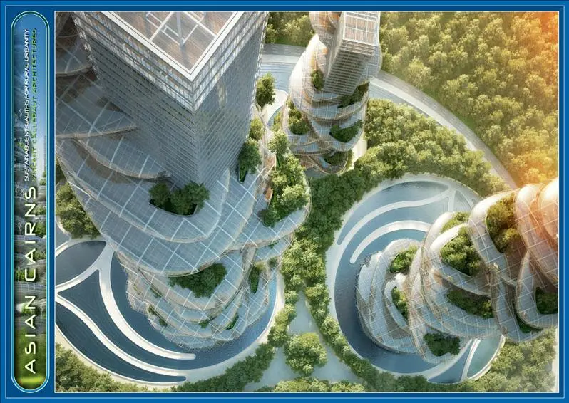 The plans would require the buildings to be arranged over a space of 320,000 square meters (approx. 79 acres) with vegetation incorporated into almost the entire area, even the structures themselves