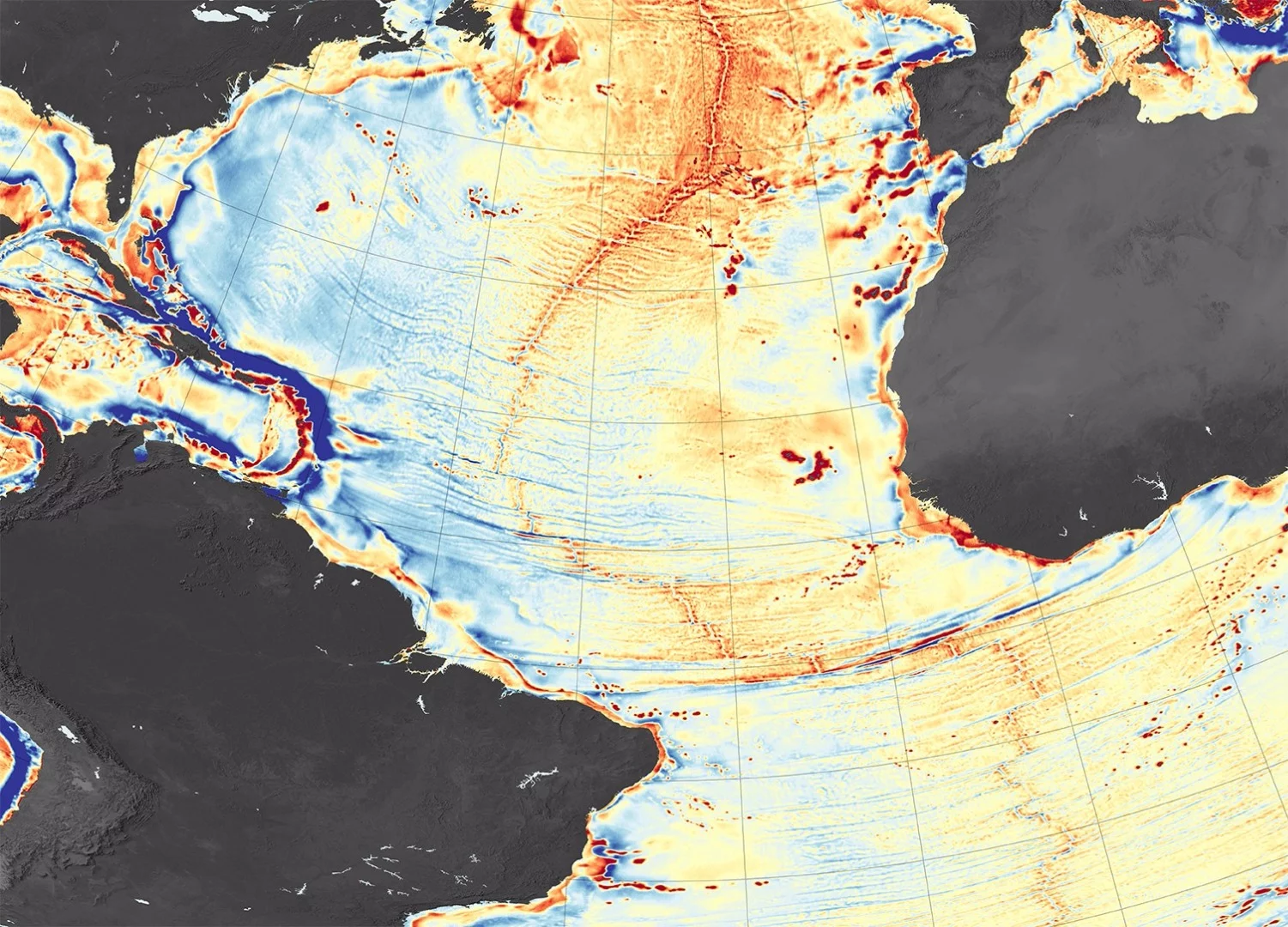 Gravity map of the Atlantic Ocean