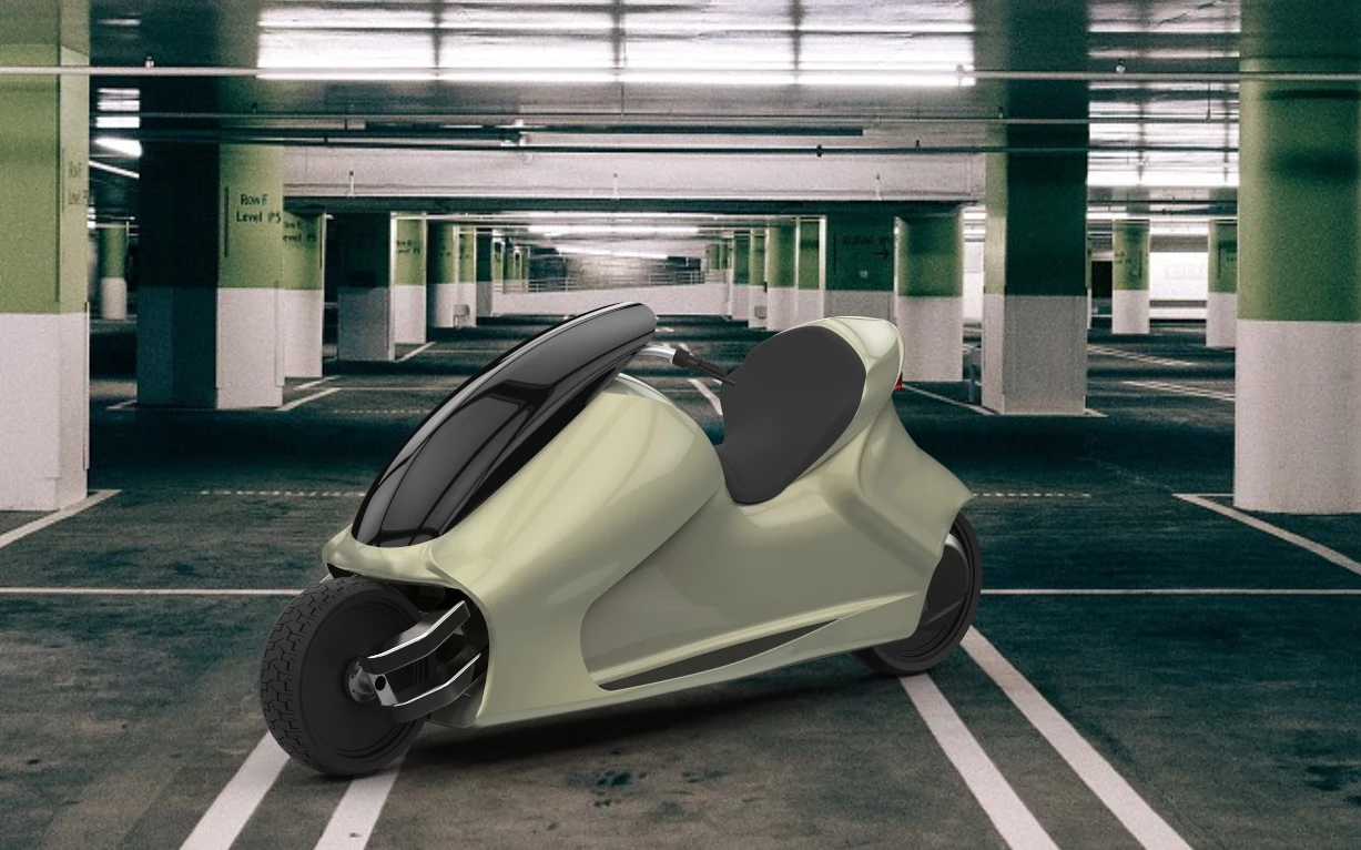 The GyroCycle stays upright via internal flywheels that create a gyroscopic effect when spinning