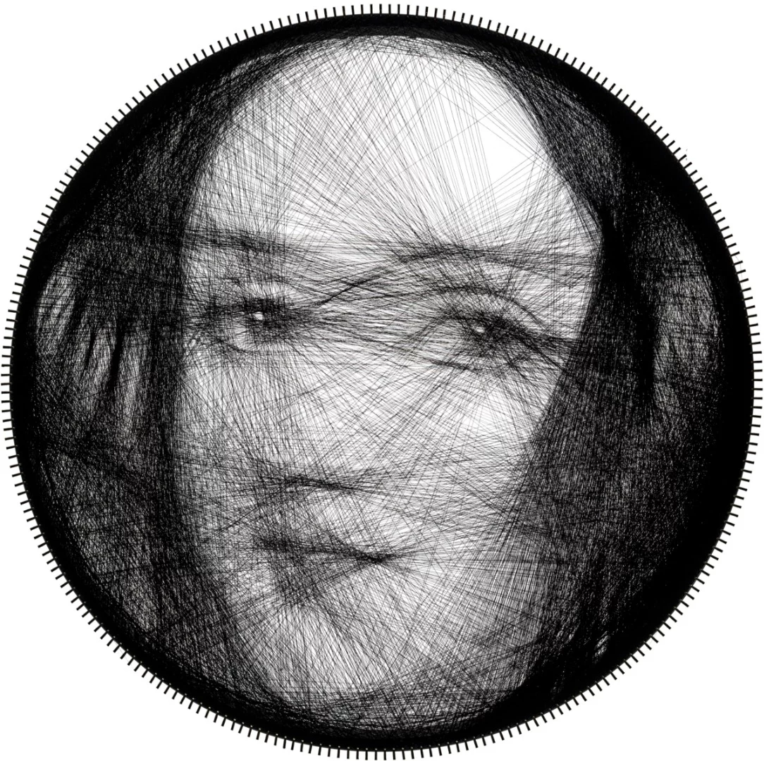 A portrait of computing pioneer Ada Lovelace, recreated by the string art robot