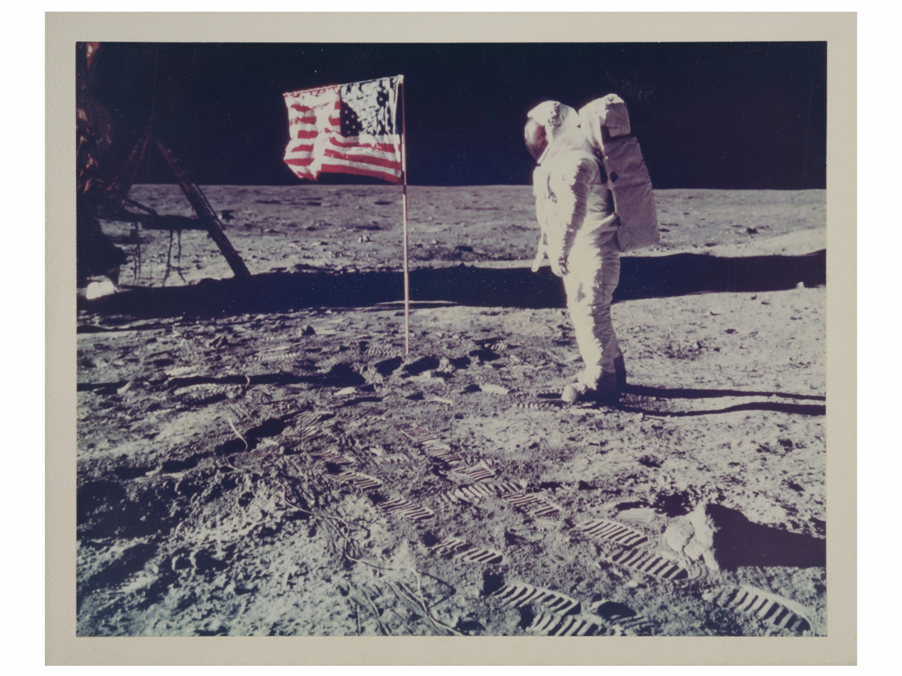 Photograph of Buzz Aldrin and the American flag on the Sea of Tranquillity dated July 16-24, 1969 | Sold for: $9,139 (£6,875) by Christie's on November 20, 2020