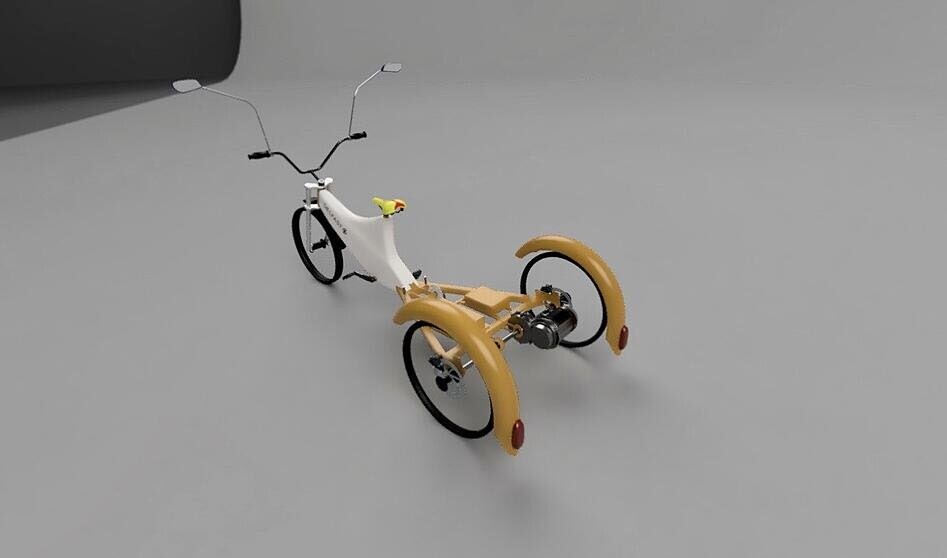 The e-trike will feature a 750-W brushless motor for a top speed of 42 km/h, a battery pack that's good for all weather travel up to 100 km per charge, and a modular cargo platform behind the rider
