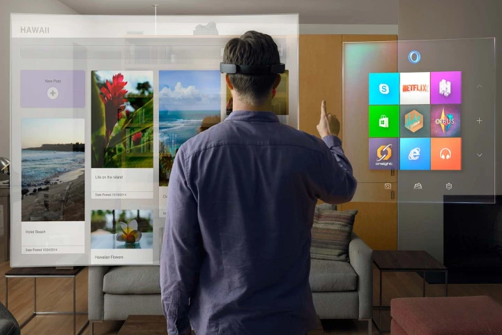 At today's Windows 10 event, Microsoft showed off an AR headset that makes it look like virtual objects are living in your physical environment