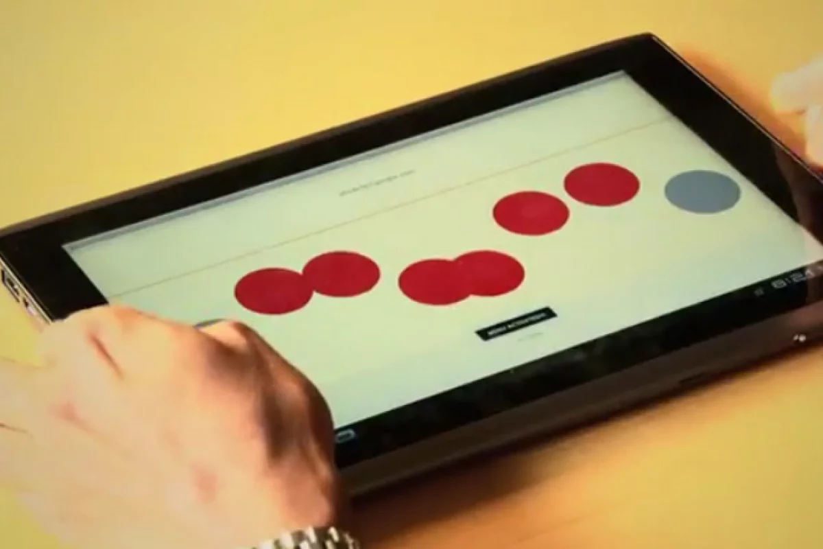 The touchscreen Braille writer lets users position their fingers anywhere on the tablet display