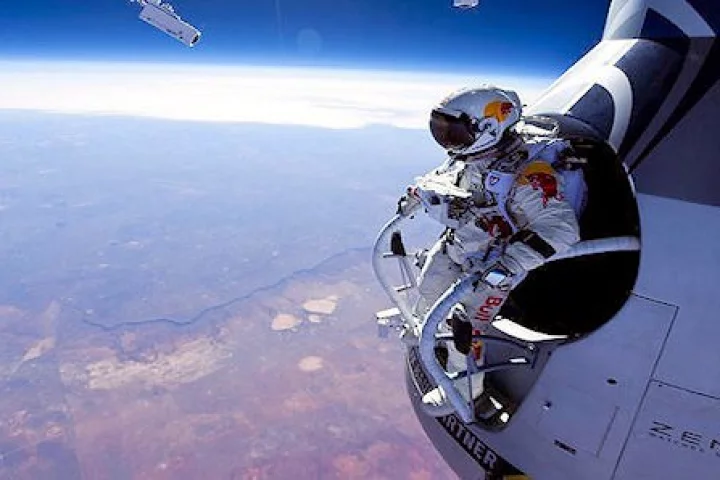 Felix Baumgartner prepares to skydive from an unofficial altitude of 128,097 feet (39 km) (Photo: Red Bull Stratos)