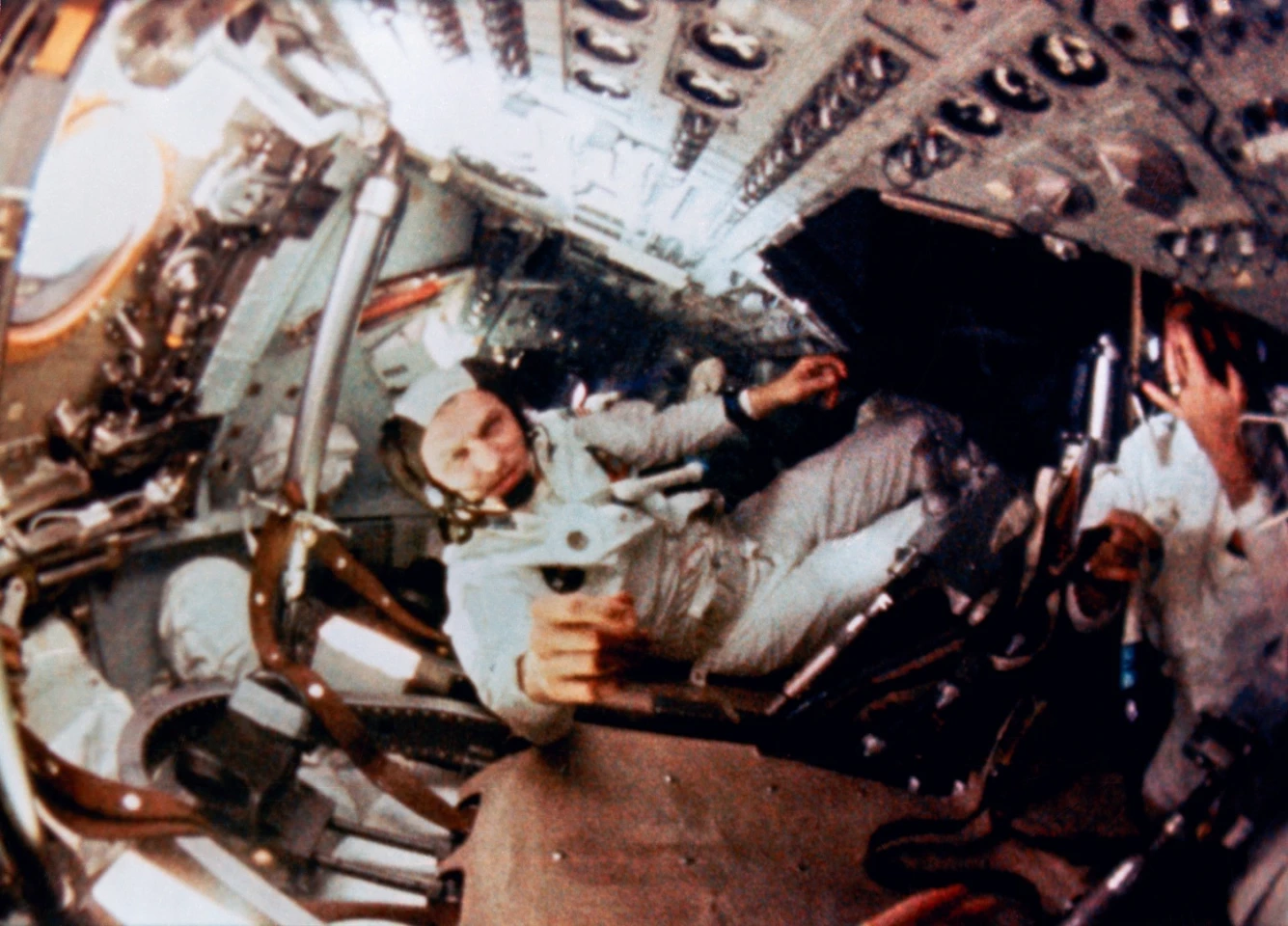 Apollo 8 crew in their Snoopy hats after their headsets refused to stay in place