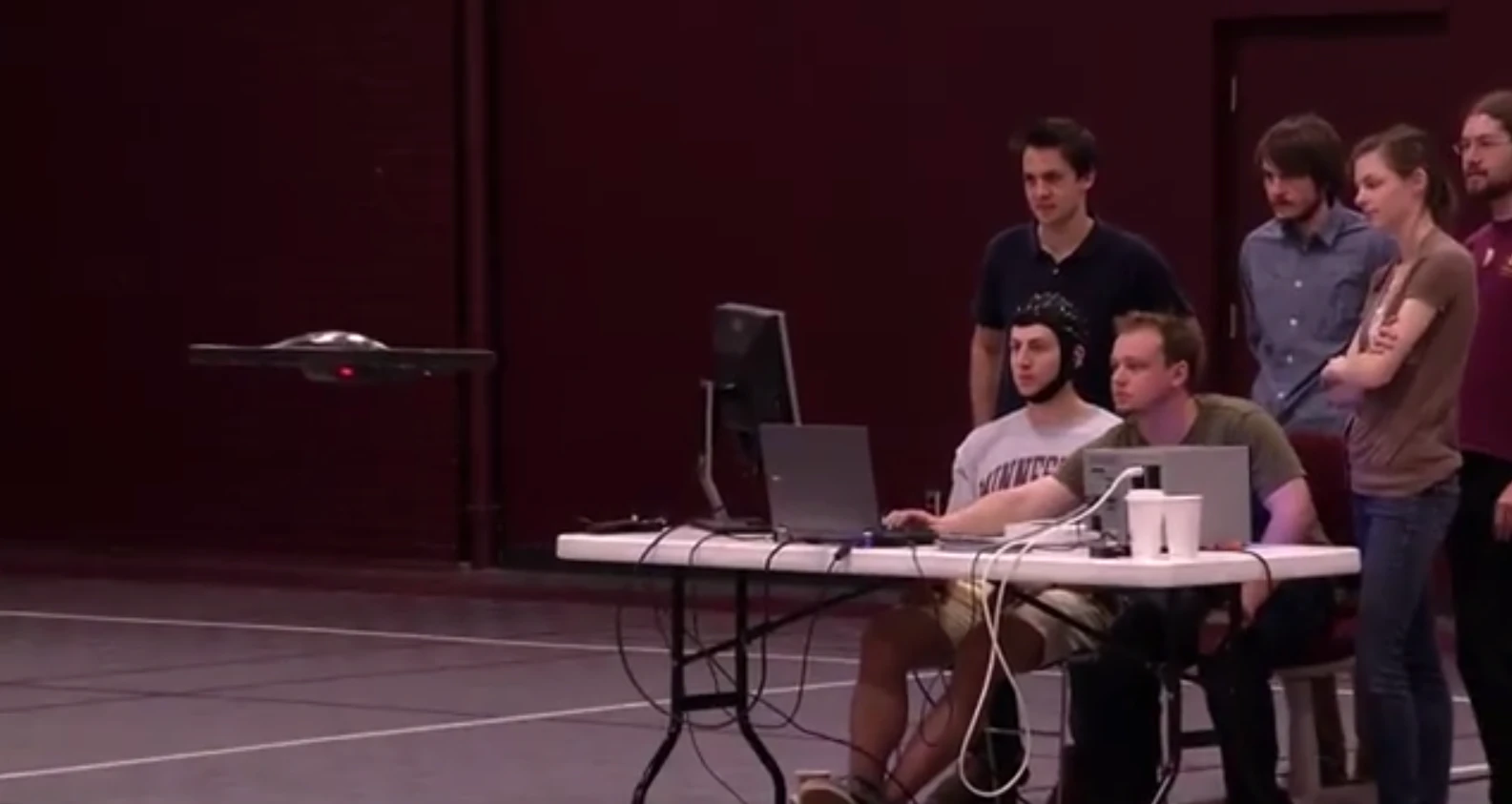 Subjects were trained to control the quadcopter by imagining opening or closing their fists