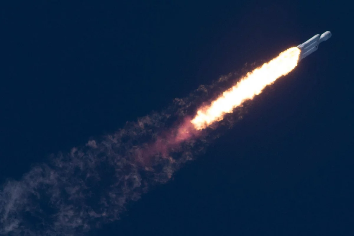Falcon Heavy in flight during an earlier mission